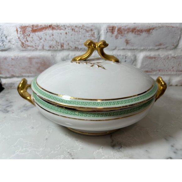Antique Limoges D&C France L. Bernardaud & Co Covered Serving Dish Gold Accents - Picture 1 of 13